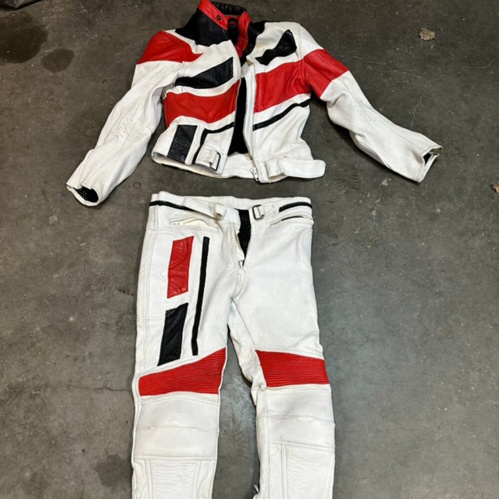 MDS Two Piece Vintage Genuine Leather Motorcycle Suit